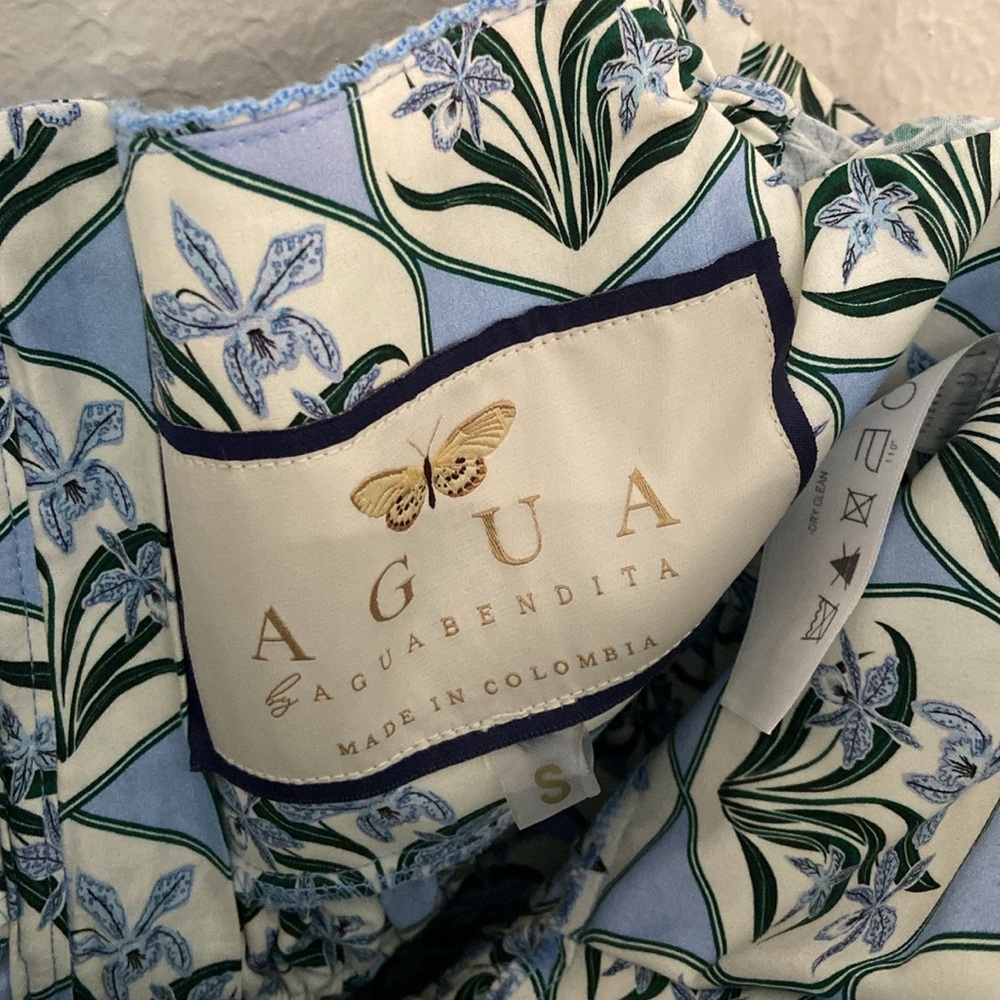 Agua by Agua Bendita Blue and Green Floral Off-Shoulder Peplum Top - Picture 4 of 7